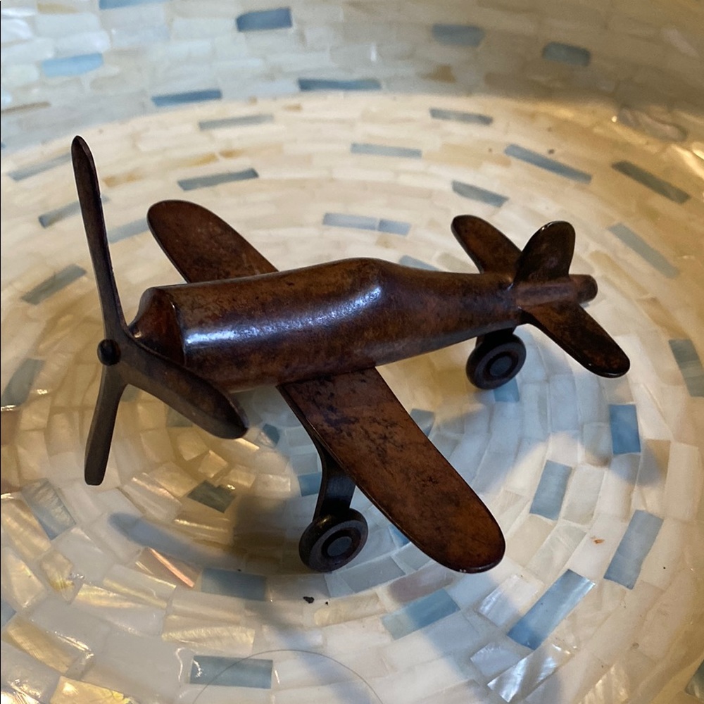 AWESOME VINTAGE METAL BRONZE METAL WWII FIGHTER PLANE PAPERWEIGHT 4" BRASS INDIA